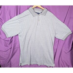 Vintage Chereskin Mens Large Short Sleeve Polo Grey Blue Diamond Geometric Knit